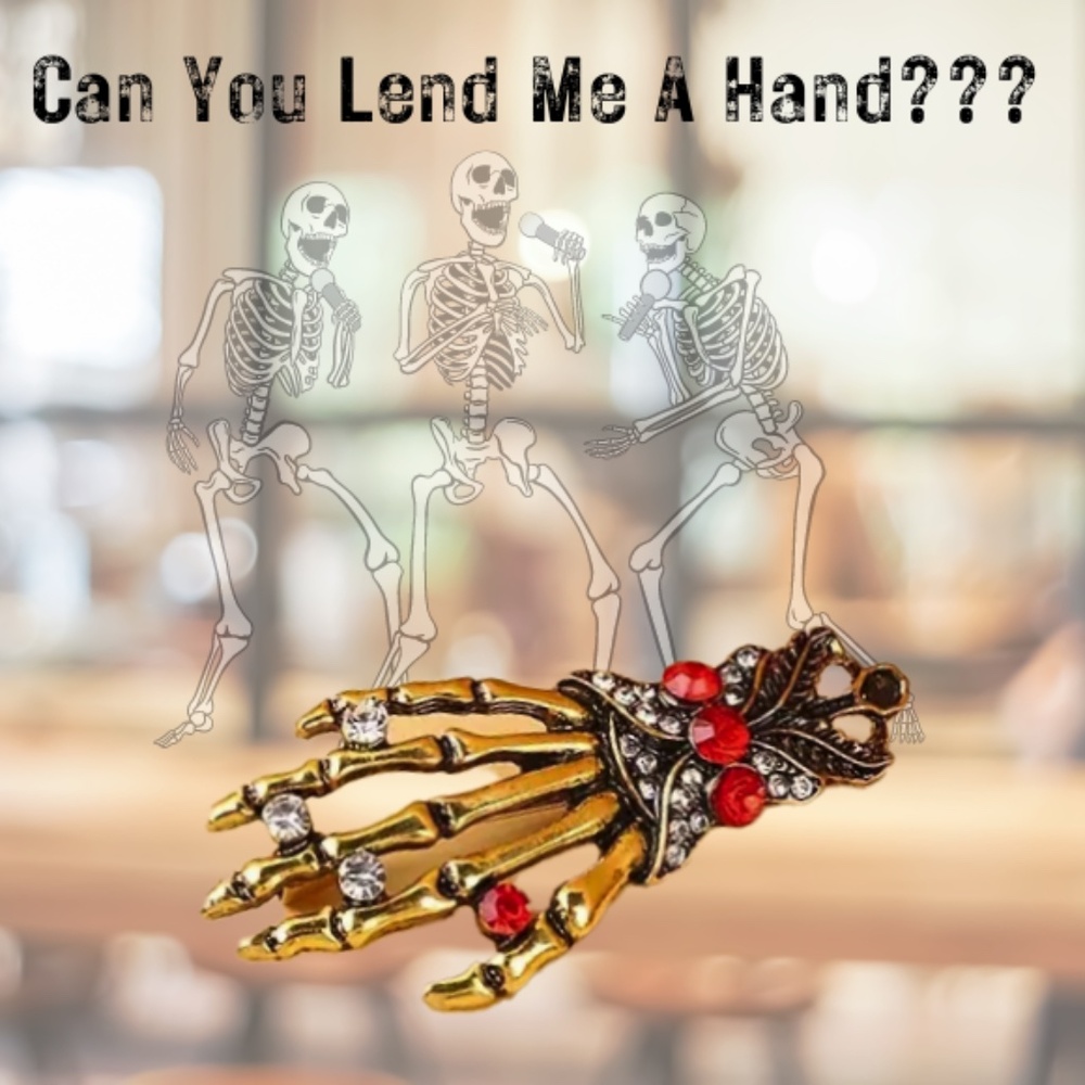 Skeleton Skull Hand Vintage Style Gothic With Synthetic Gems Brooch / Pin Back